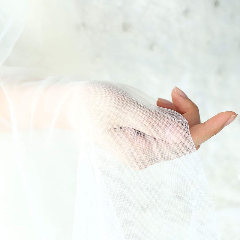 Unsutuo 2 Tiers Bride Wedding Veil Short Fingertip Bridal Tulle Veil with Comb and Cut Edge (Ivory) - Image 5